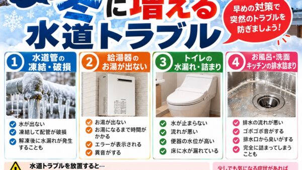 【冬の水道トラブルに注意】寒くなる前に確認したい水漏れ・給湯器・トイレ・排水詰まり対策｜静岡県の水道修理